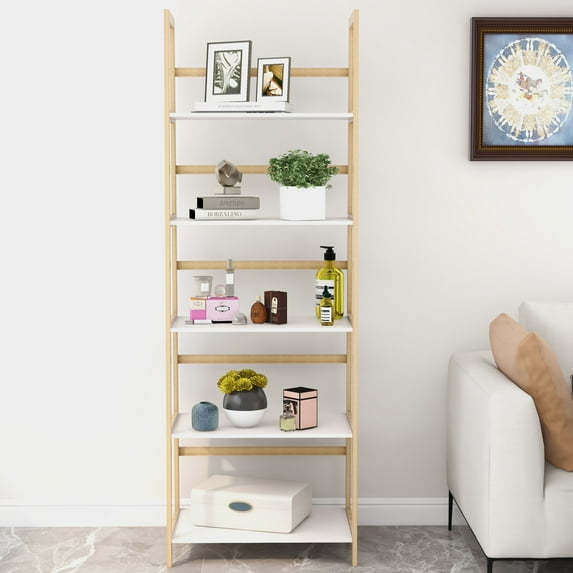 5-Tier Bookshelf,Industrial Ladder Bookcase Open Display Shelf,Book Storage Organizer for Living Room,Bedroom,Bathroom and Home Office