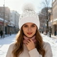 thumbnail image 2 of AWZXDE Winter Glitter Knit Hat With Ear Shield And Fuzzy Decoration Winter Hats For Women Thickened Warm Cap White, 2 of 4