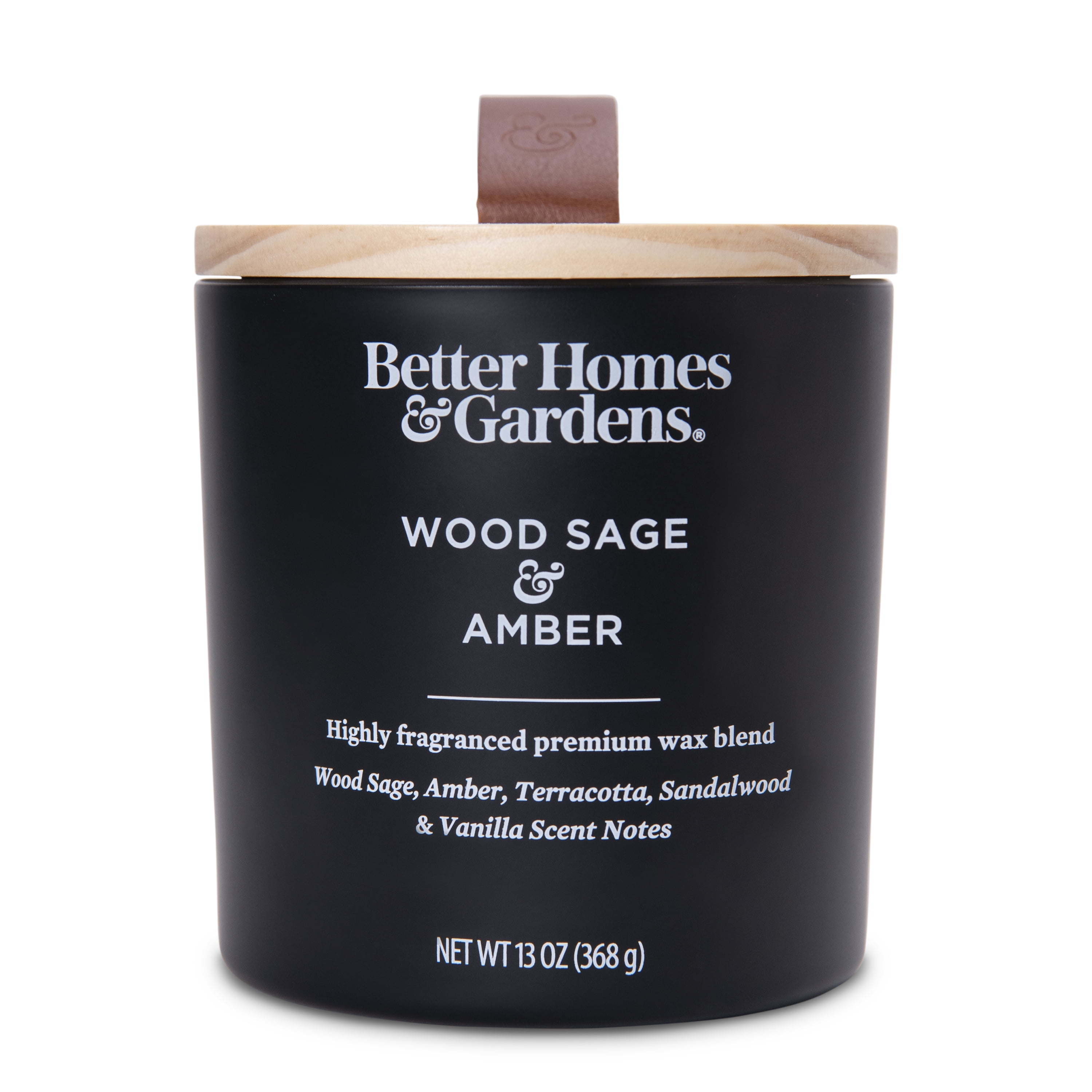 Better Homes & Gardens 13oz Wood Sage & Amber Scented Wooden Jar Wick candle
