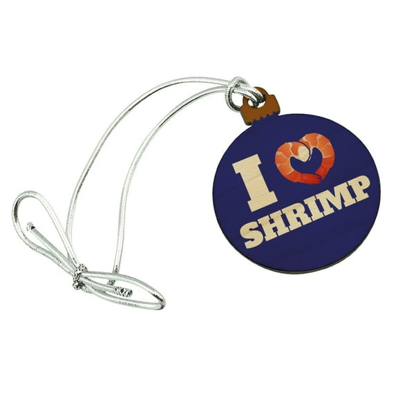 I Love Shrimp with Heart Mini Small Tiny Wood Christmas Tree Holiday Ornament