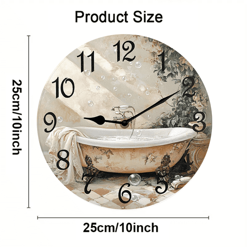 Kurmntregon Bathroom Wall Clock Bathtub Silent Non Ticking Battery Operated Wood Clock For Bedroom Bathroom Living Room Office School Kitchen Shop Hotel Round 10"