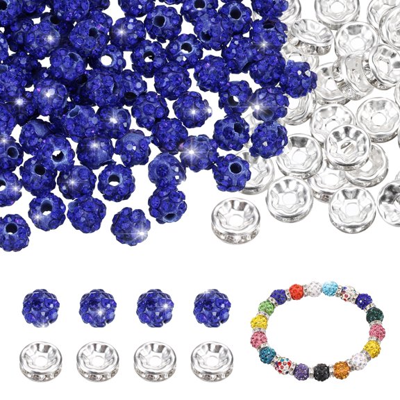 Uxcell 100 Pcs 6mm Rhinestone Beads for Jewelry Making, Sparkle Disco Ball Design Diamond Crystal Spacer Clay Beads Bulk for Bracelet Necklace Earring Crafting DIY Decor, Dark Blue