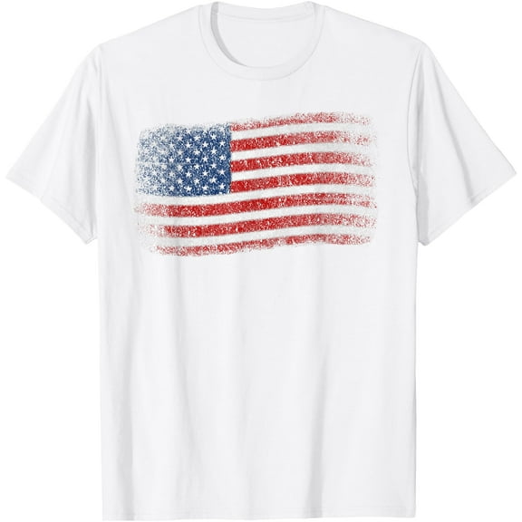 American Flag 4th of July Vintage USA Flag Patriotic T-Shirt , White