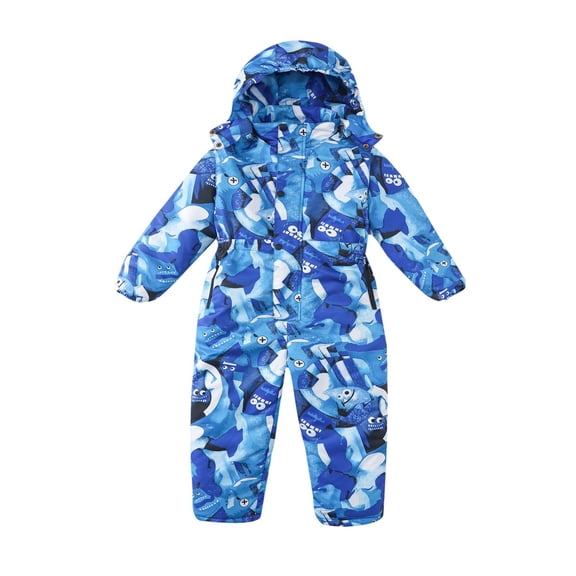 Odeerbi Baby Boy Girl Clothes Toddler Jumpsuit Outfit Thicken Print Waterproof Keep Warm Detachable Hood 2025 Casual One-piece Ski Mountaineering Suit White