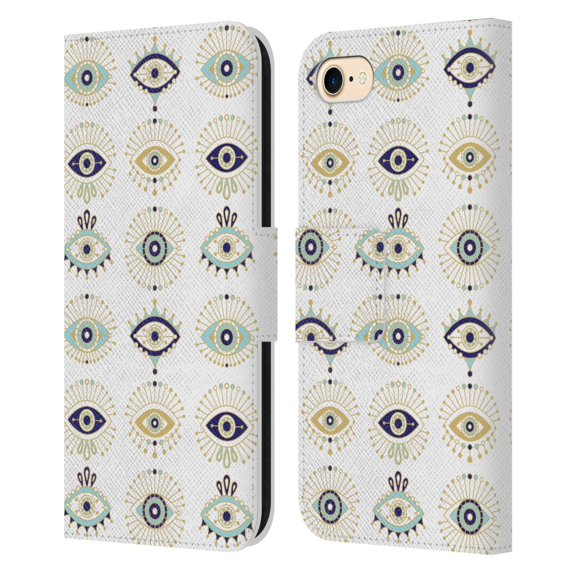 Head Case Designs Officially Licensed Cat Coquillette Linear White Evil Eyes Pattern Leather Book Wallet Case Cover Compatible with Apple iPhone 7 / 8 / SE 2020 & 2022