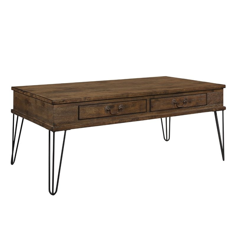 Lexicon Shaffner Wood 2 Drawer Coffee Table in Rustic Oak and Black