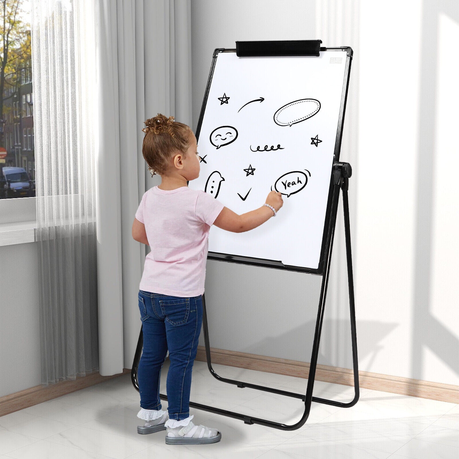 Foldable Dry Erase Board Kit Mobile Double-Sided Whiteboard Magnetic 40x28‘’ for Office Presentations, Workshop Announcements