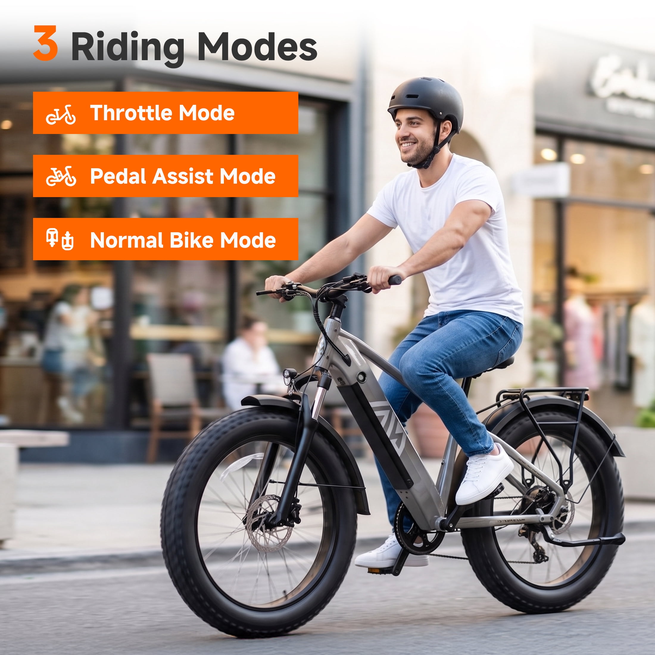 TST Electric Bike for Men, 750W E-Mountain Bike, 26" Fat Tire Electric Bike with 48V/15Ah Battery UL2849, 65Miles Long Range, 7-Speed Gear, 20mph Fast Ebike