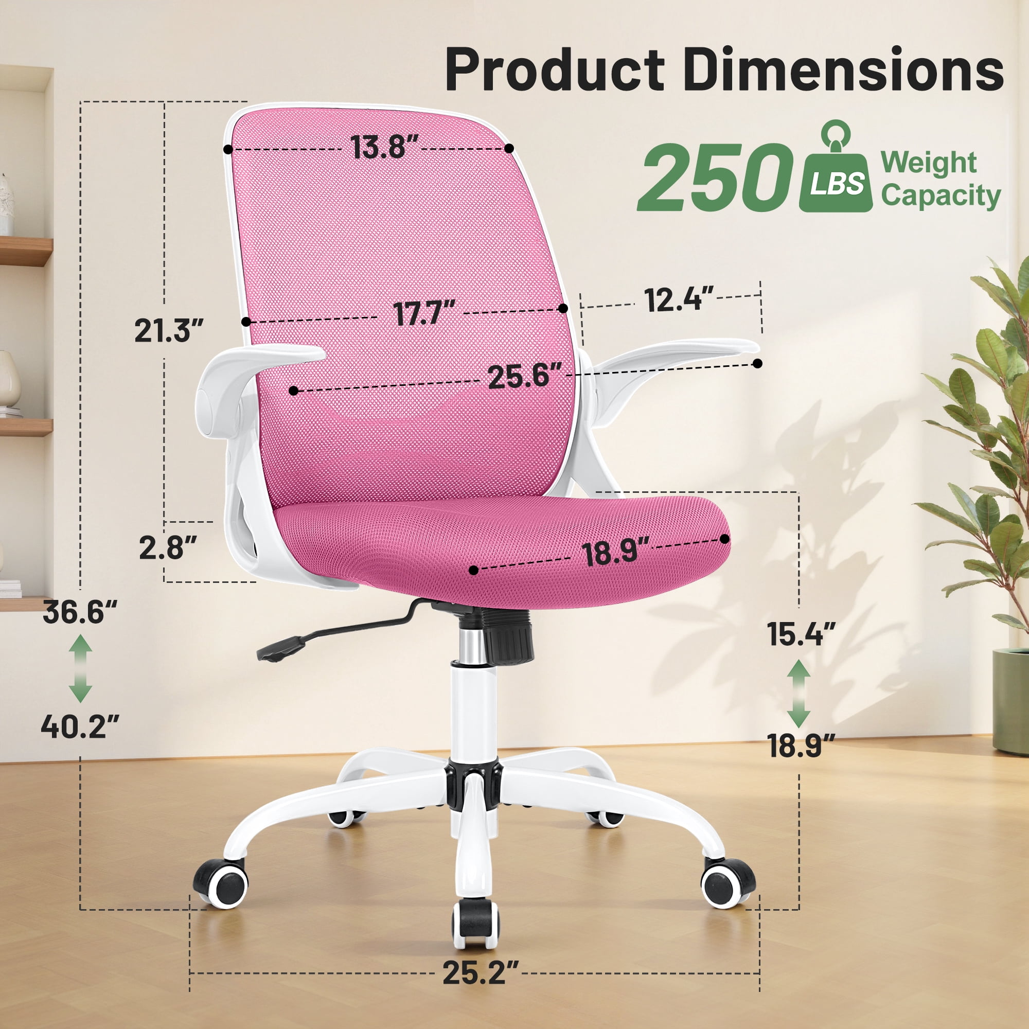 ATHOPE Office Chair, Ergonomic Desk Chair with Lumbar Support Adjustable Height Swivel Wheels Flip-up Arms Mesh Computer Gaming Chair for Home Office, Pink