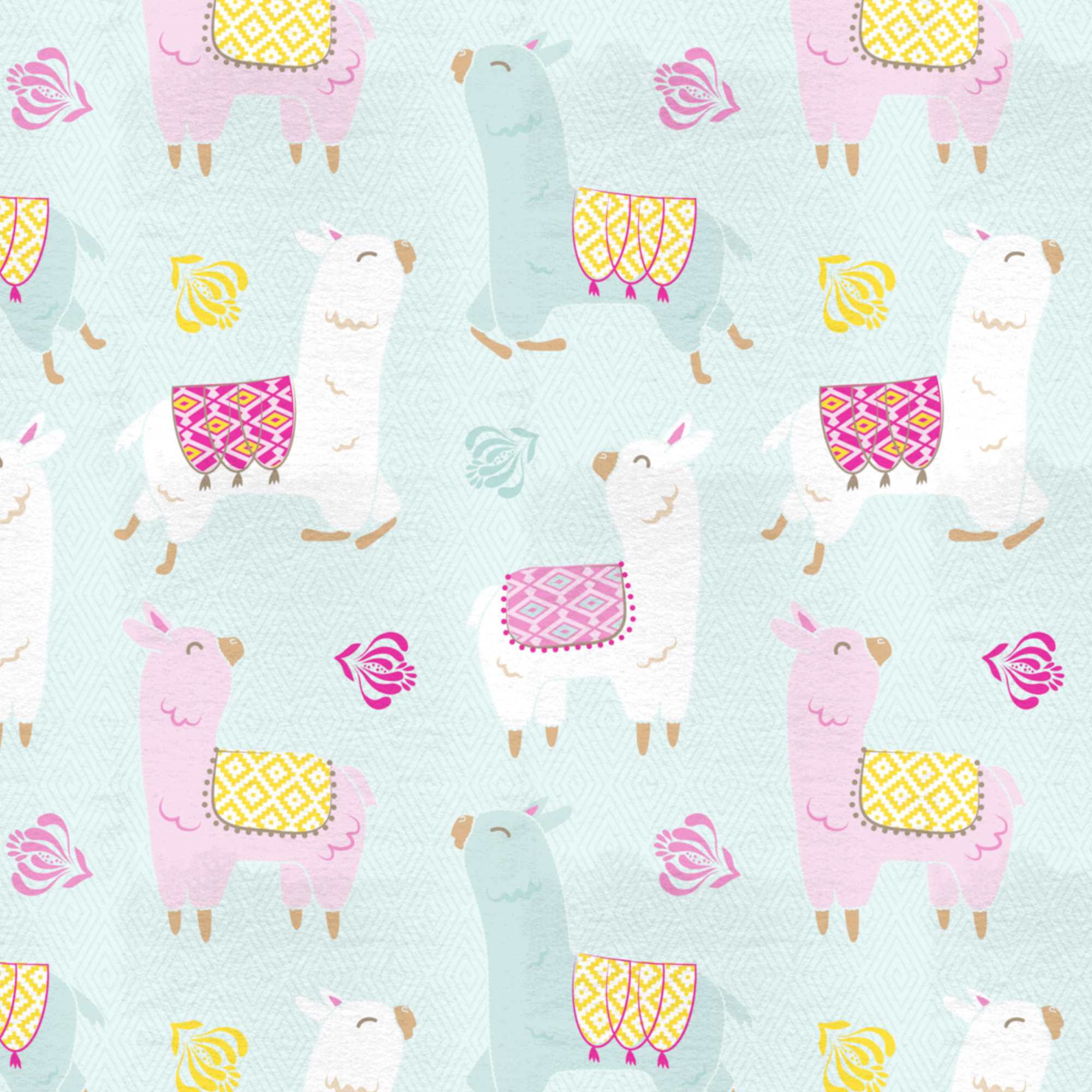 Mainstays 58' x 1.5 yd 100% Polyester Lux Anti-pill Fleece Happy Llamas Sewing & Craft Fabric Precut, White/Teal