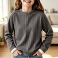 thumbnail image 2 of HAiming Kids Pullover Shirts Long Sleeve Ribbed Knit Fleece Crew Neck Casual Undershirts Fall Winter Outdoors Tops, 2 of 8