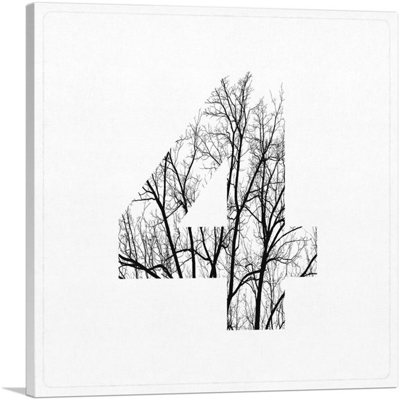 ARTCANVAS Tree Branches Alphabet Number 4 Four Numeral Canvas Art Print - Size: 36" x 36" (1.50" Deep)