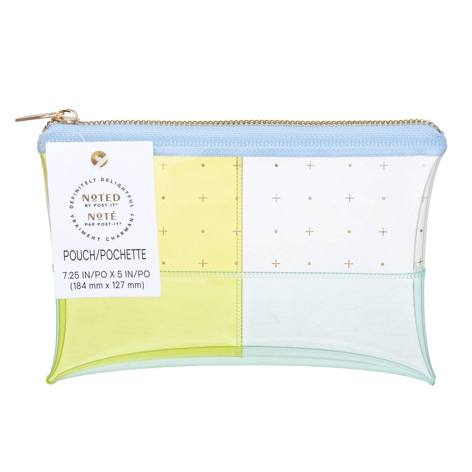 Noted by Post-it® Pen Pouch NTD5-PP-DOTEF, Blue and Yellow Transparent Plastic with Zipper, 7.5 in x 5.25 in, 1 Pouch/Pack