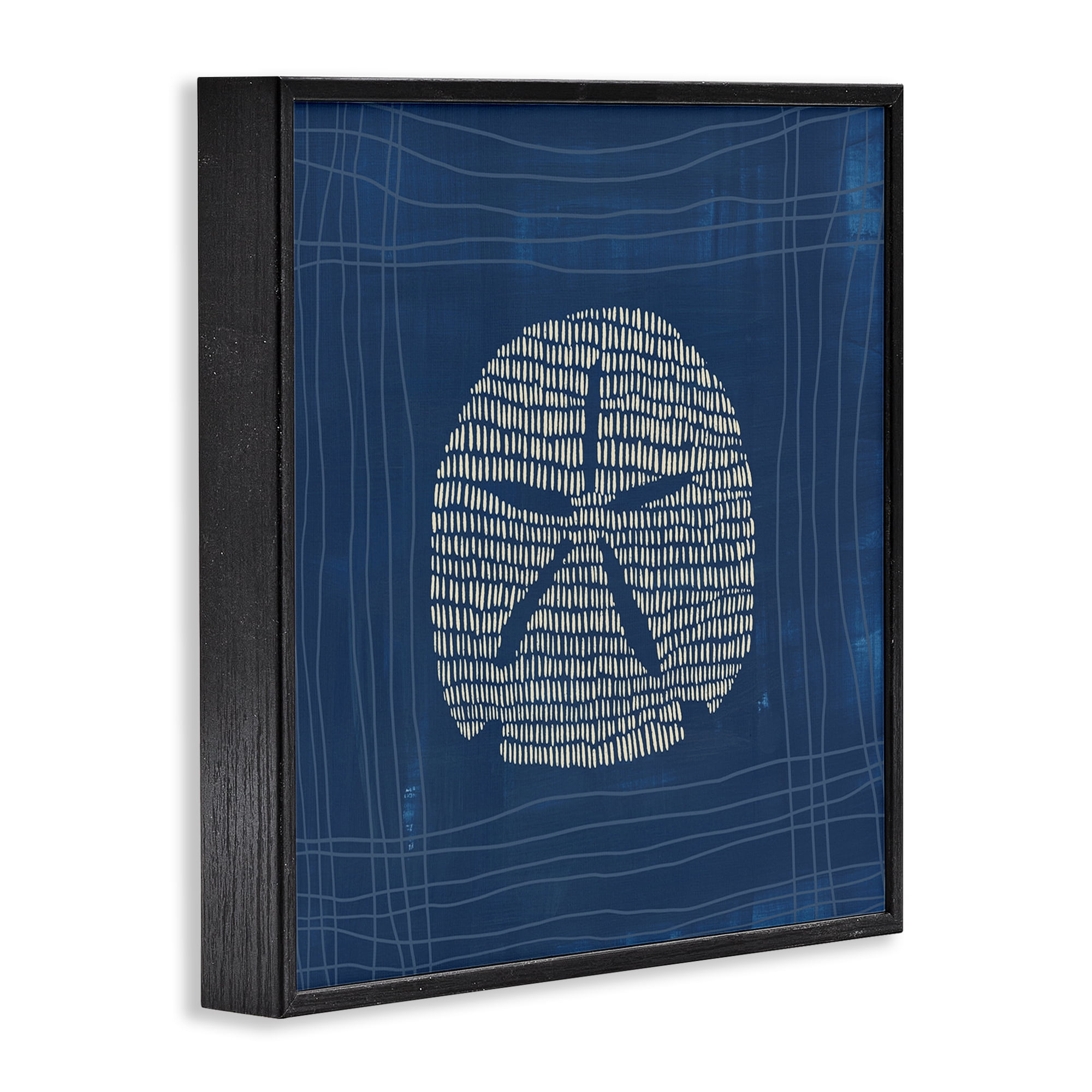 Stupell Industries Sand Dollar on Blue Coastal Painting Black Framed Art Print Wall Art, 12 x 12