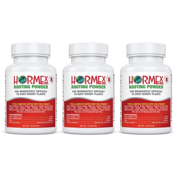 Hormex Rooting Powder #8 - Root Hormone & Stimulator for Semi-Hardwood Plant Cuttings (3 Pack)