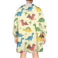 thumbnail image 2 of Wearable Oversized Blanket,LightYellow Cartoon Dinosaurs Volcanoes Palm Trees Wearable Blanket Hoodie for Adults,Cozy Hooded Blankets with Super Pockets,Super Warm Fuzzy Pullover for Women & Men, 2 of 6