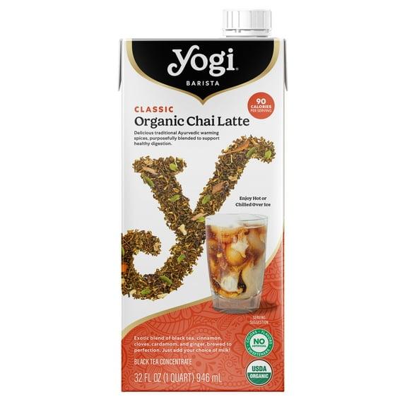 Yogi Barista Classic Organic Chai Latte, Black Tea Concentrate, 32 fl oz Carton, 1 Pack