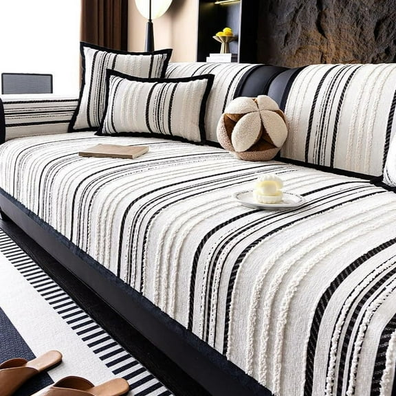 LKJYER Luxury Sectional Couch Cushion Cover for Furniture Protect,Washable Sofa Cover for Sofa,Striped Chenille Non-Slip Sofa Slipcover,Couch Protector for Dog