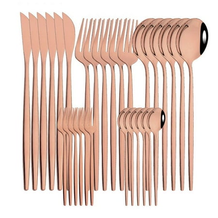 

dosili Black Silver 24/30Pcs Dinnerware Set Stainless Steel Tableware Steak Knife Fruit Fork Coffee Spoon Teasoon Flatware Silverware