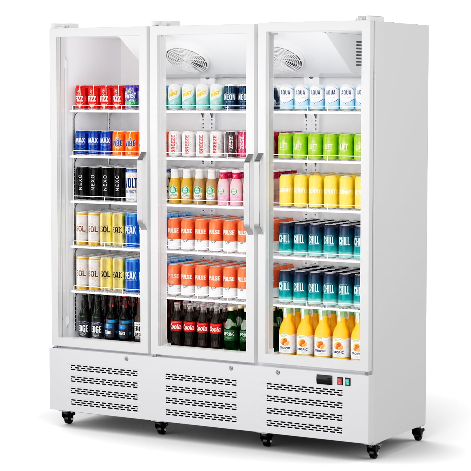 Ecojoy 56 Cu. Ft. Commercial Beverage Refrigerator, Triple Glass Door Display Cooler with 15 adjustable shelves, Door Lock, For Shop Restaurant bar, Upright Merchandiser, Digital Temperature Control