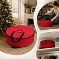 thumbnail image 6 of Christmas Wreath Storage Bag, 60cm Round Holiday Wreath Container with Reinforced Handles, PVC Material Christmas Decoration Storage Bag -Red, 6 of 7