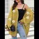 thumbnail image 5 of Suéteres Femeninos con Cuello en V, Larga, Estampado Floral, de Punto Abierto, Sin Botones, de Moda, para Exteriores. Mostaza Talla Única, 5 of 8