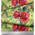 thumbnail image 2 of Soimoi Green polyester Crepe Fabric Geometric,Leaves & Begonia Floral Print Fabric by Yard 42 Inch Wide, 2 of 3
