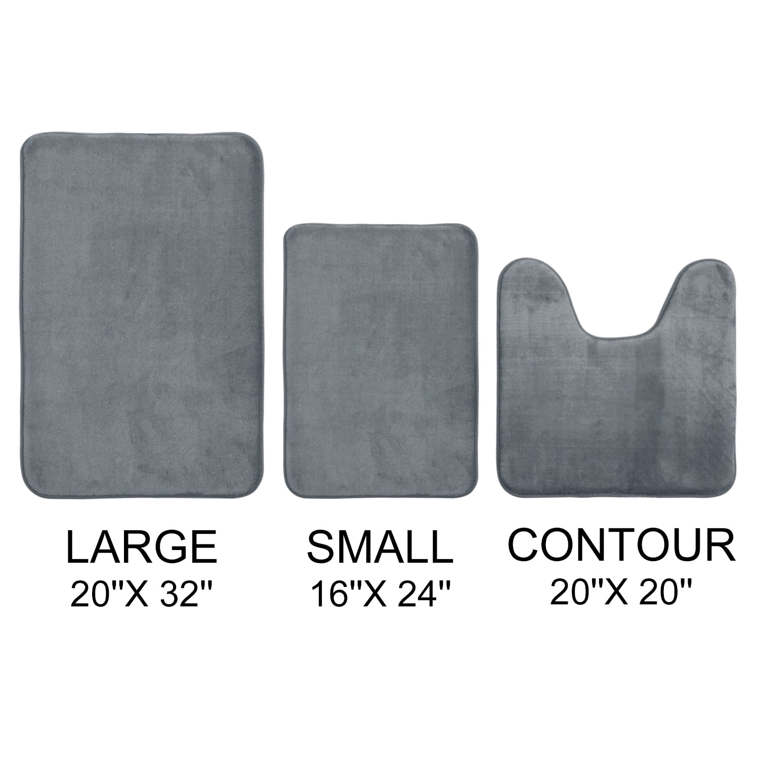 AOACreations Memory Foam Bath Rug, Bathroom Mat Set of 3 Pcs, Gray