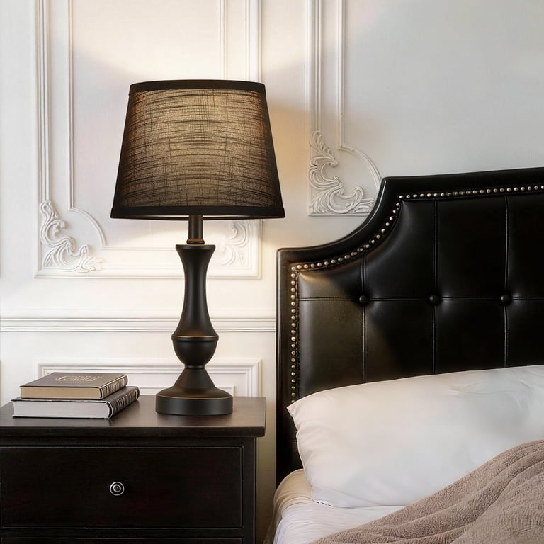 NATYSWAN 19-Inch Modern Bedside Table Lamp Set of 2, Black photo 3