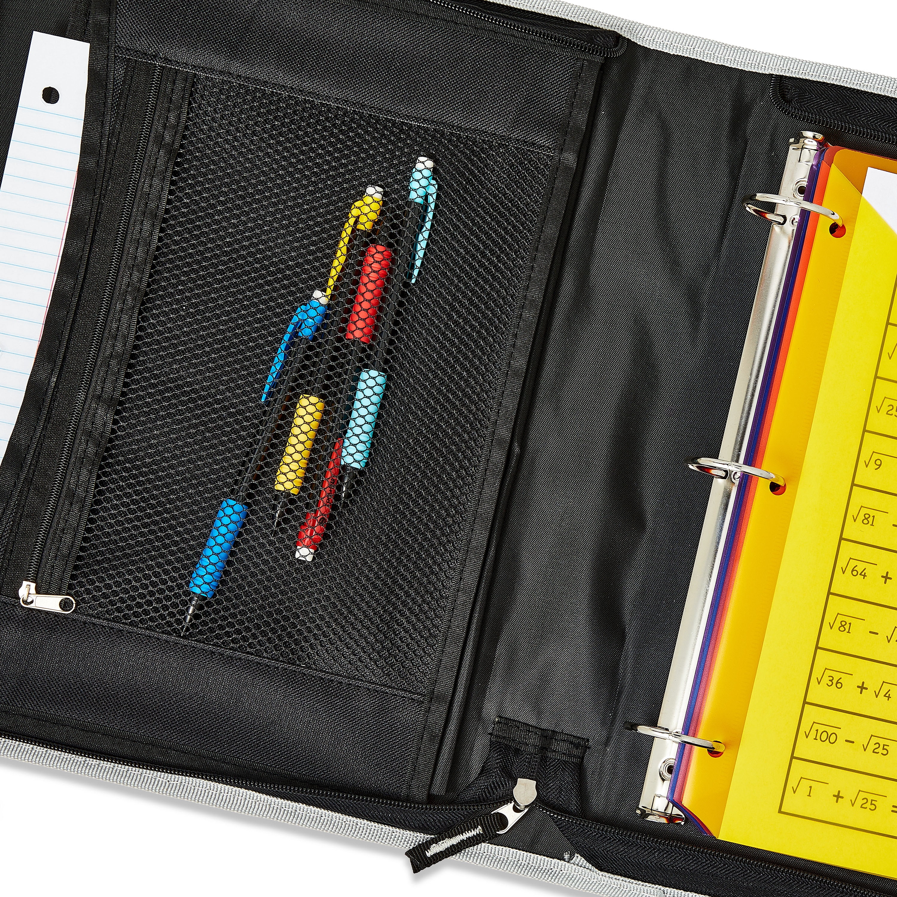 Pen+Gear Pocket Zipper Binder, 1.5”, Round Ring, 11.75” x 2” x 14” , Black