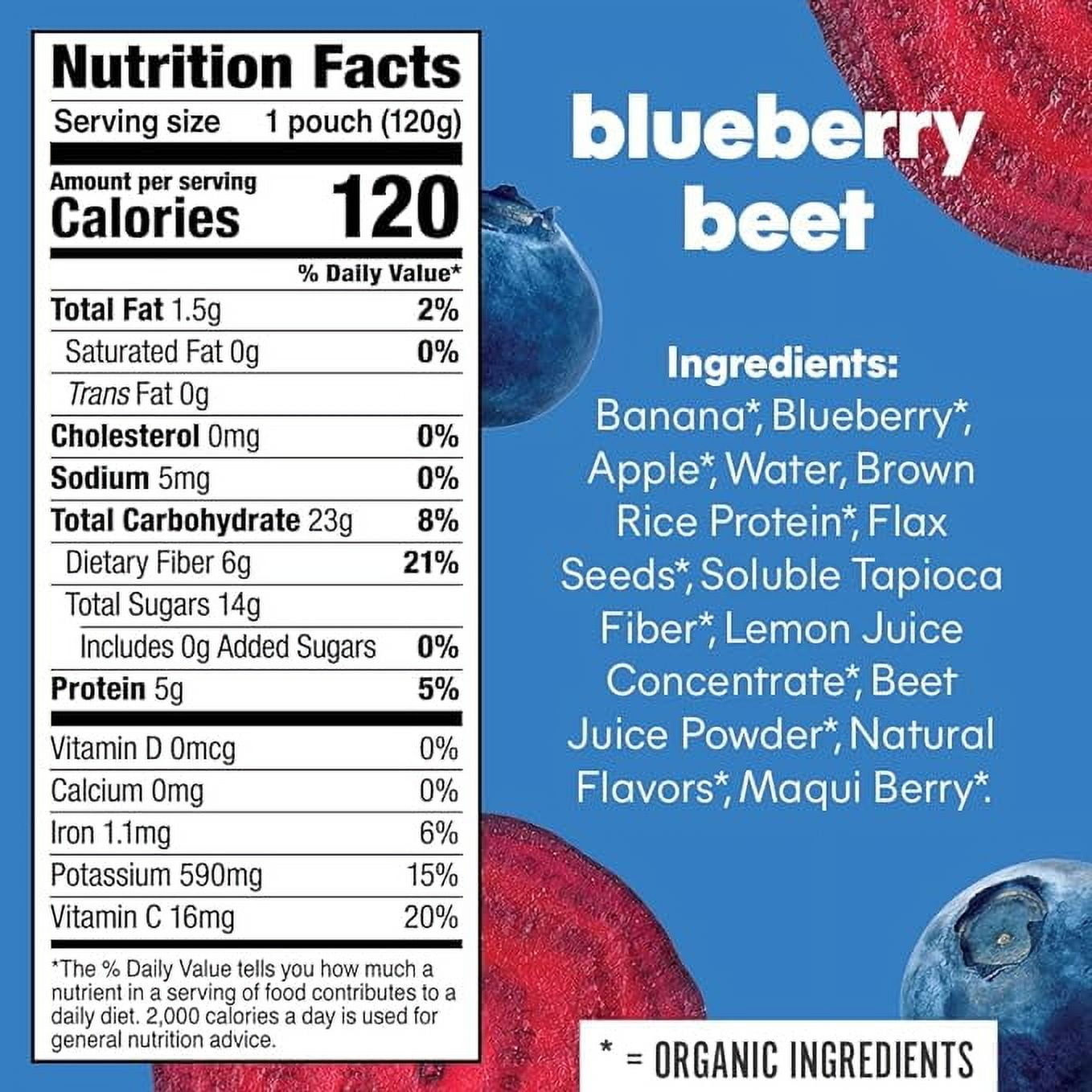 Noka Organic Blueberry Beet Smoothie, 4.22 oz Fruit Pouches, 12 Count Smoothie Drinks