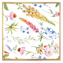 Designart 'Vibrant Summer Wildflowers On White I' Traditional Framed Canvas Wall Art Print
