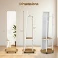 thumbnail image 3 of Costway Coat Rack with Full Length Mirror, 3 Hooks & Storage Shelves, 360° Swivel Wheels Natural, 3 of 10