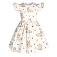 thumbnail image 4 of Easter Day Dress For Girls Cartoon Rabbit Print Flutter Sleeve Round Neck Ruffled Gown Elegant Party Festival Dresses,4-5 Y,Beige, 4 of 4