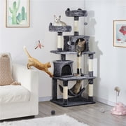 Alden Design 62 Tall Double Condo Cat Tree and Scratching Post Tower, Dark Gray