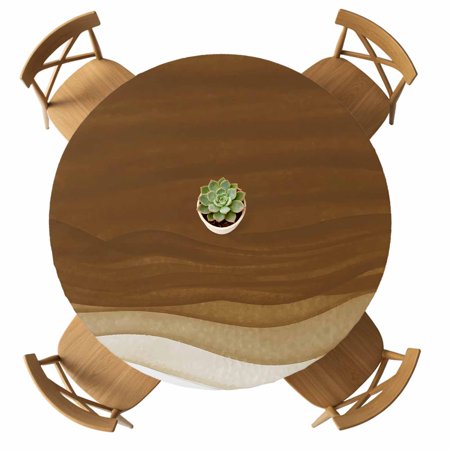 Round Fitted Tablecloth with Elastic Ombre Brown Waves Tablecloths Waterproof Oil Proof Abstract Gradient Color Table Cover for Kitchen Dinner Party Picnic Fits Tables up to 36 - 44 Diameter