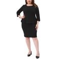 thumbnail image 2 of Agnes Orinda Robe Crayon Peplum Grande Taille pour Femmes Col Rond Manches 3/4 Évasée Fourreau Bureau Affaires Robes 2X Noir, 2 of 6