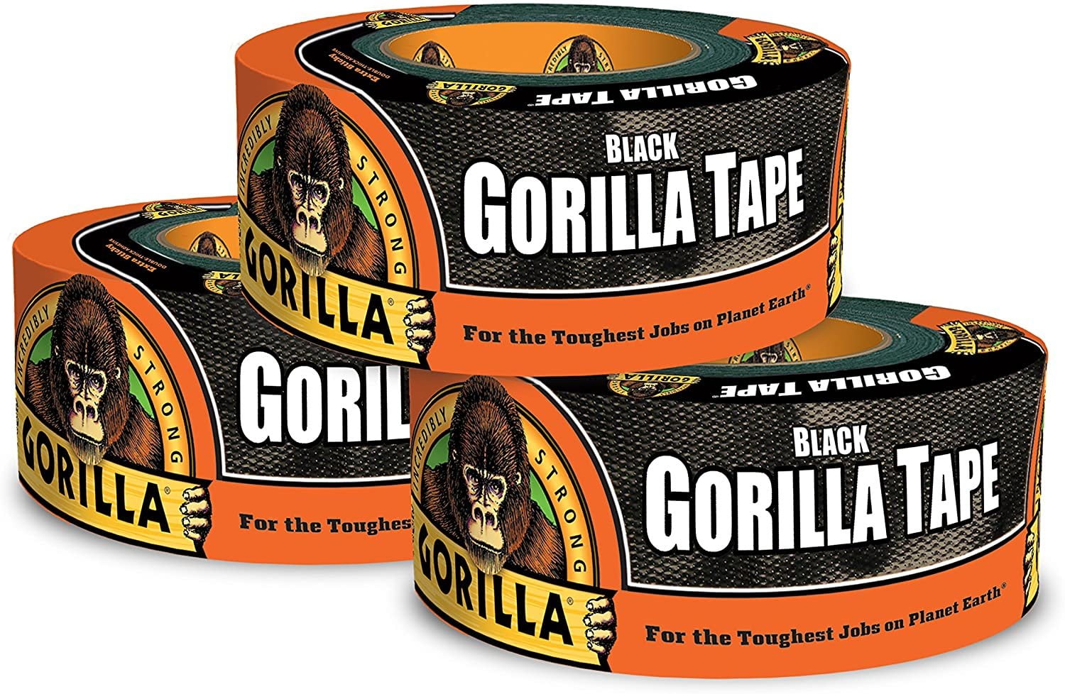 2 Pack 1" x 10 yd Gorilla 6100101-2 Duct Tape To-Go Black 
