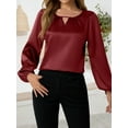 thumbnail image 5 of Women'S Satin Casual Long Sleeve Shirt, Elegant Business Work Top, Formal Autumn Outfit for the Office Wine Red L, 5 of 8