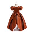 thumbnail image 4 of Girls Elegant Princess High Low Dress with Puff Sleeves Satin Formal Gown, 4 of 5