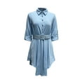 thumbnail image 2 of hirigin Women's Casual Dress Lapel Front Button Design Irregular Ruffle Hem Elegant Shirt Dress + Belt, 2 of 5