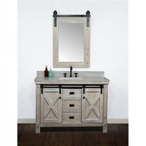 InFurniture WK8548-CS SQ TOP 48 in. Rustic Solid Fir Barn Door Style Single Sink Vanity with Coastal Sands Marble Top with Rectangular Sink, Driftwood - No Faucet - 49 x 34.6 x 22 in.