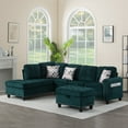 thumbnail image 2 of BSHTI 94.49”L-Shaped Modular Sectional Sofa, with Convenient Storage Ottoman, Corduroy Fabric, Drop-Down Middle Backrest with Two Built-In Cup Holders, Green, 2 of 15