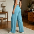 thumbnail image 6 of Women's Ribbed Knit Wide Leg Pants Elastic Drawstring High Waist Loose Casual Trousers with Side Pockets for Loungewear Daily Wear Light Blue S, 6 of 6