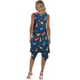 thumbnail image 2 of HELLHERO Side Pockets Sleeveless Sundress, Cute Dinosaur Stars Pattern Summer Sleeveless Dress Polyester Pleated Ladies Irregular Hem Casual Dress Round Neck, 2 of 8