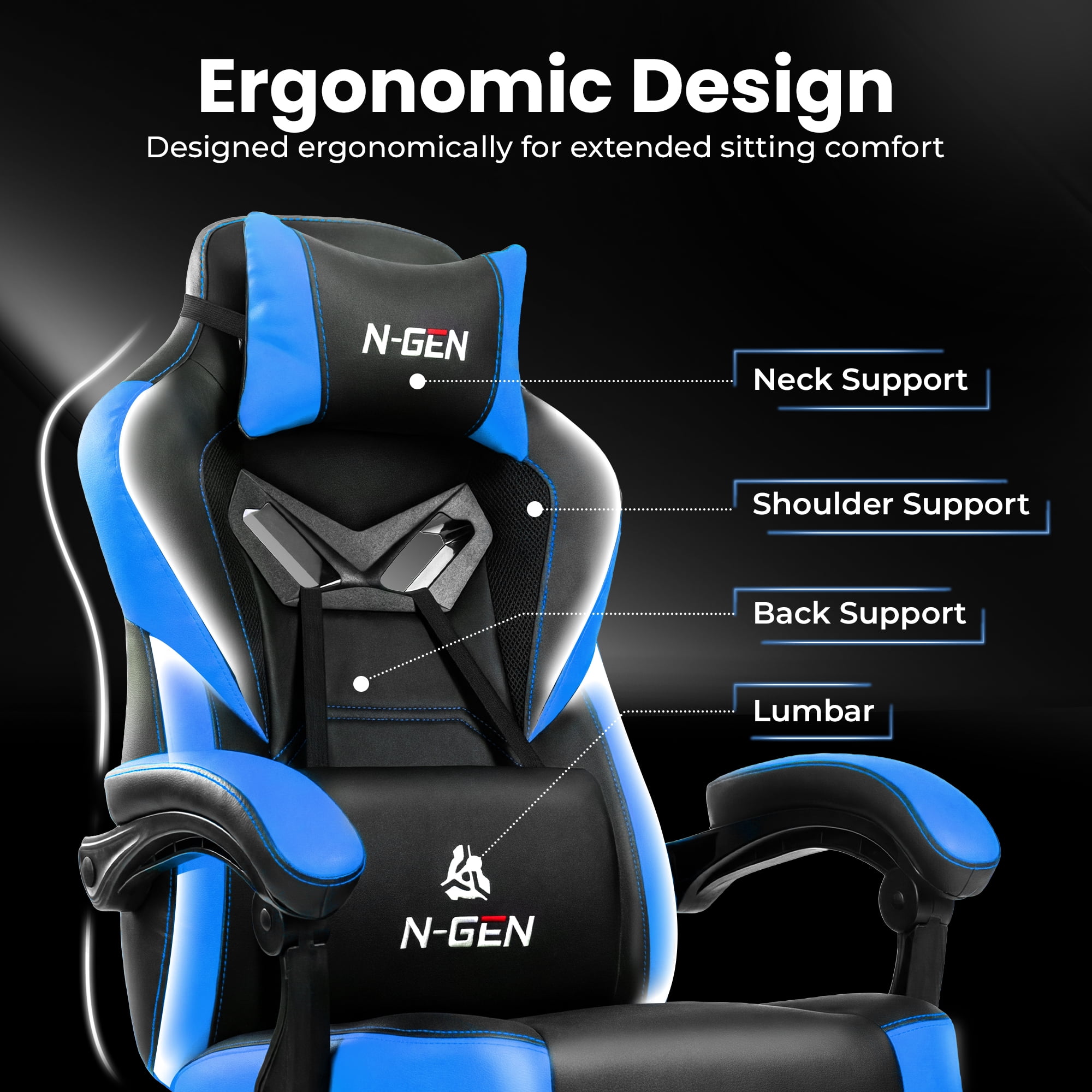 CELTOSS Gaming Chairs with Footrest, Big and Tall Gamer Chair with Headrest and Lumbar Support for adults, Blue