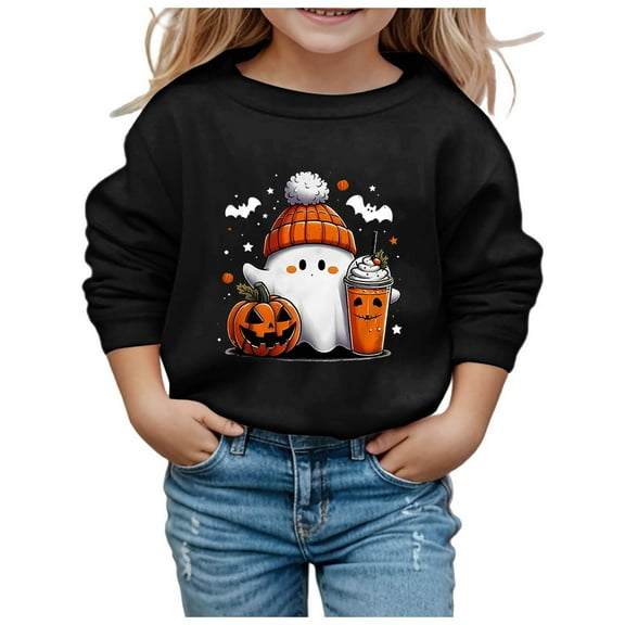 Weebloom Halloween Sweatshirts For Teen Girls Boys Children Cute Hallowmas Printed Crew Neck Hoodless Long Sleeve Stylish Sweatshirt 3-4 Years