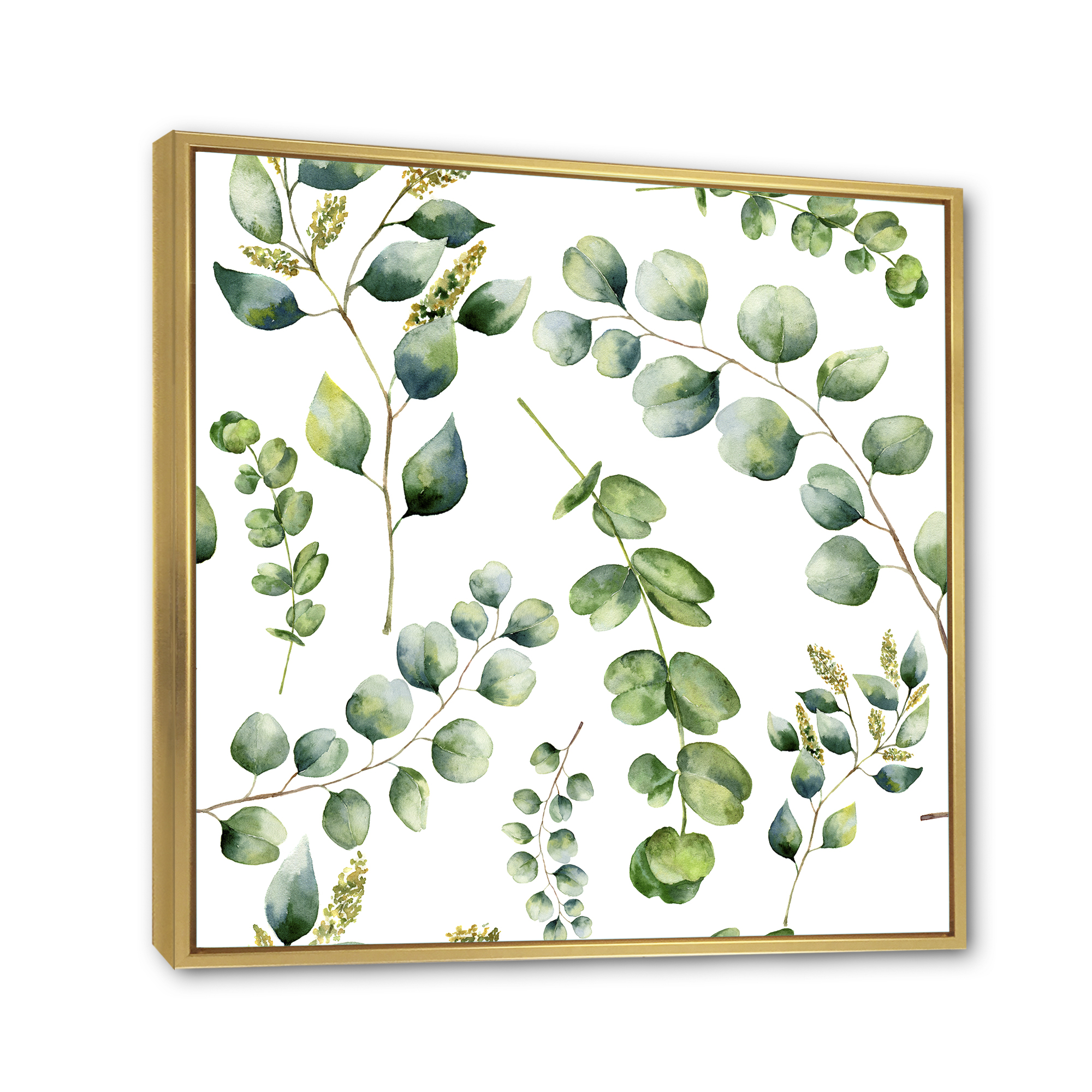 Designart 'Green Eucalyptus Plant Branches III' Traditional Framed Canvas Wall Art Print