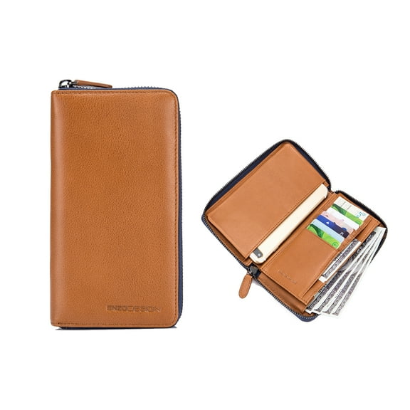 EnzoDesign Tan Leather Zip Around Wallet