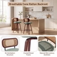 thumbnail image 3 of iooHug 26 Inch Counter Height Bar Stools Set of 2, Swivel Kitchen Island Chairs with Rattan Cane Back, Linen Upholstered Seat, Walnut Wood Legs, 3 of 9